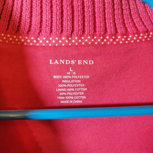 Lands End Womens Large Pink Ribbed Knit Neck Full Zip Lined Winter Vest - Picture 4 of 5